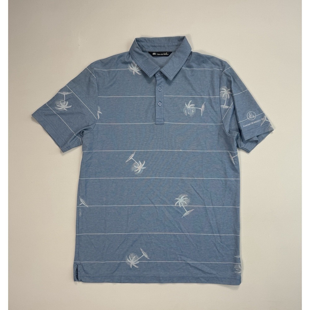 Travis Mathew Men's Medium White Blue Floral Polo Shirt Casual Beach Modern
